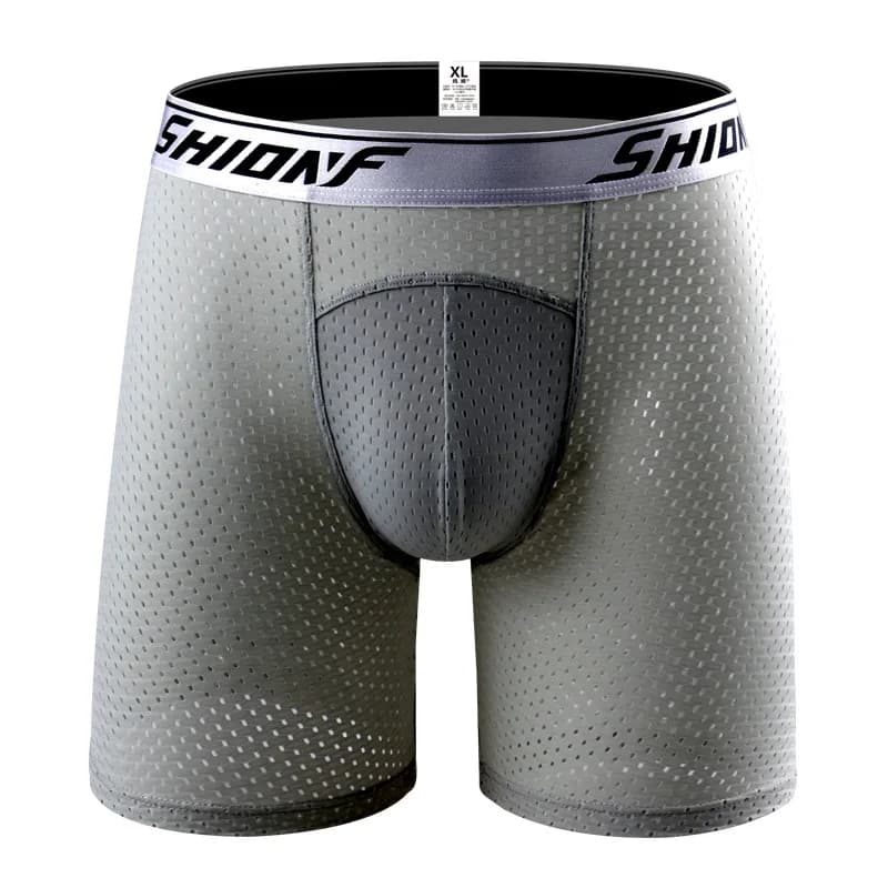 Boxer Long en maille pour hommes 9XL, sous-vêtement respirant, grande taille, avec poche pour pénis, sous-vêtement en soie glacée