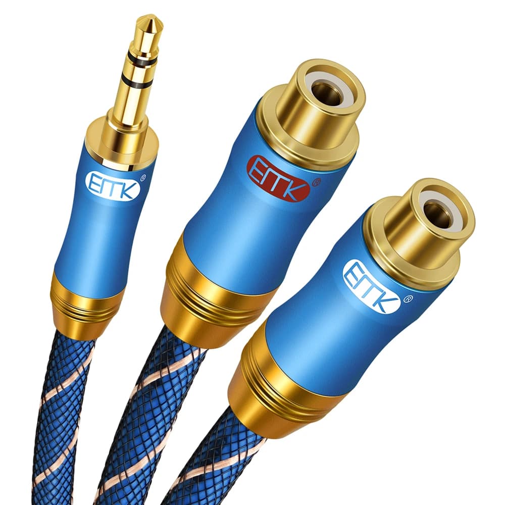 EMK-Câble Audio Stéréo TRS Mâle vers Touriste Femelle, Adaptateur Jack RCA pour MP3 et Tablettes, 3.5mm vers 2RCA, 3.5mm, 1/8 Pouces