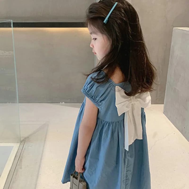 Robe d'été pour filles, avec nœud papillon, col carré, manches courtes, adorable robe de princesse, Style coréen, vêtements pour enfants