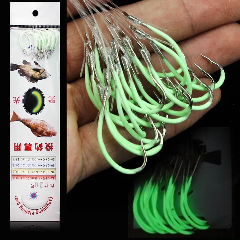 Hameçons de pêche nocturne lumineux dans le noir, hameçons à ligne 12-30 # Hameçon simple lumineux Crank Nake pour eau douce et eau salée