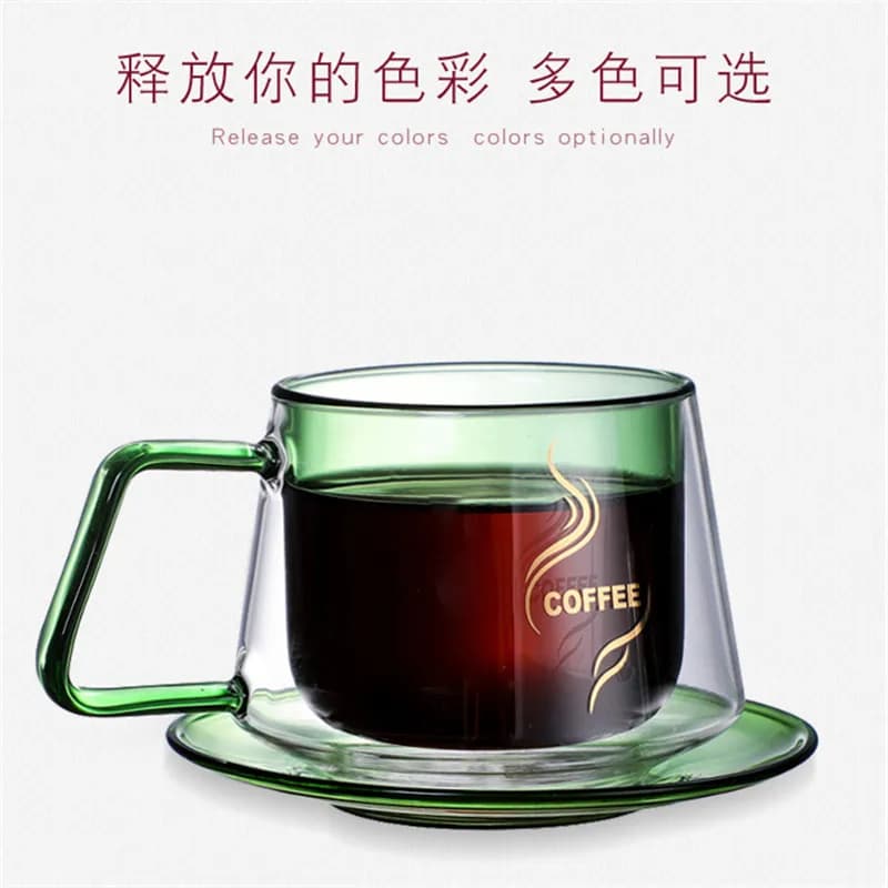 FATUBE Tasses à café ambrées résistantes aux hautes températures et faciles à nettoyer avec poignée, plateau, vaisselle de 300 ml, simple ou double paroi