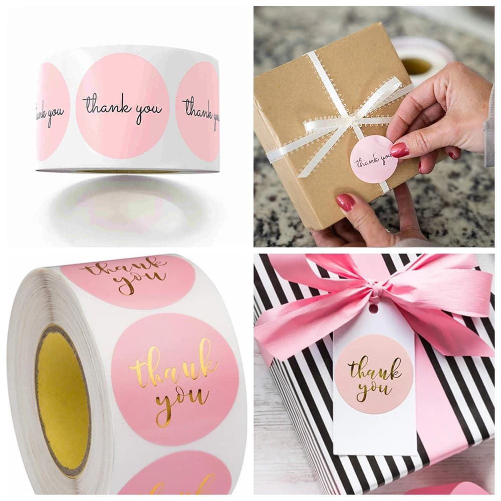 Autocollants ronds de remerciement, 100 à 500 pièces, pour étiquettes de scellage d'enveloppes, emballage de cadeaux, décoration de fête d'anniversaire, papeterie pour Scrapbooking