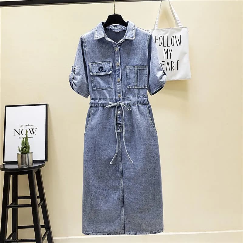 Robe en jean Vintage à manches courtes pour femmes, printemps été, taille au-dessus du genou, en Denim, boutons, chemise décontractée, 2025