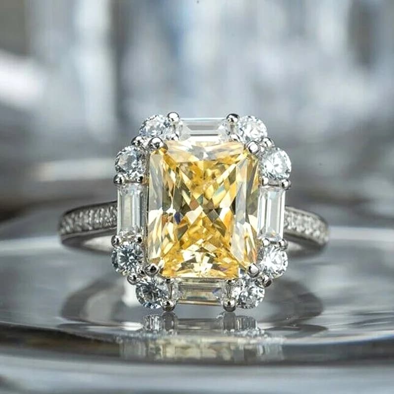 Huitan – bagues en zircone cubique pour femmes, bijoux tendance, couleur jaune, argent, cadeau d'anniversaire de mariage, pour maman