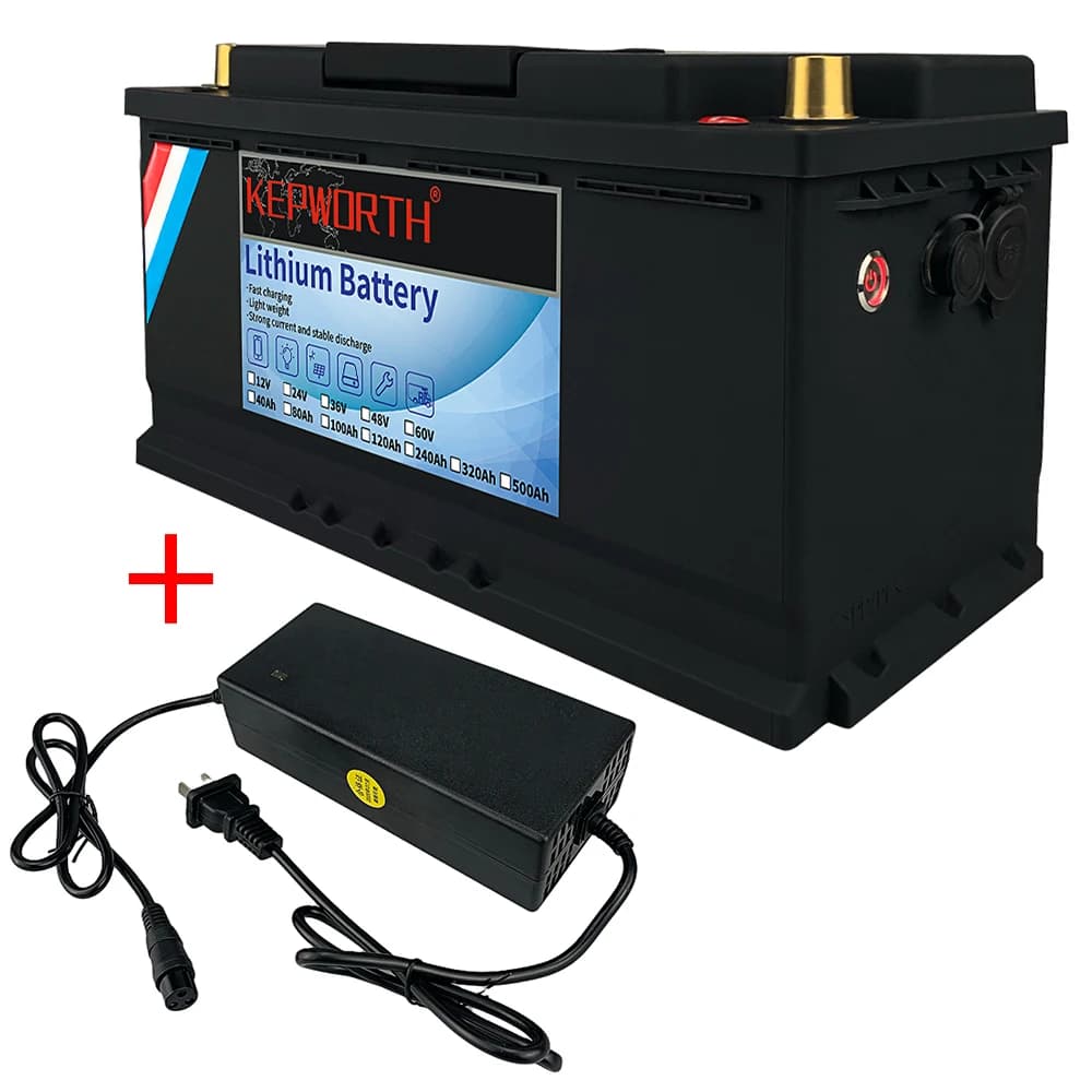 Batterie au Lithium fer Phosphate 12V 24V KEPWORTH LiFePO4 avec BMS 50 100 120 135 300Ah pour voiturette de Golf EV RV stockage d'énergie solaire