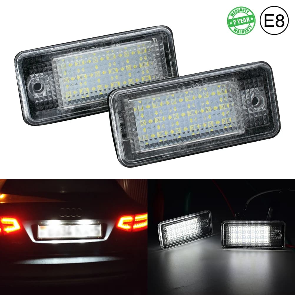2 pièces Canbus voiture plaque d'immatriculation lumière LED blanc arrière étiquette d'immatriculation lumières remplacement Direct 2 ans de garantie pour Audi A3 8p A4 B6 B7