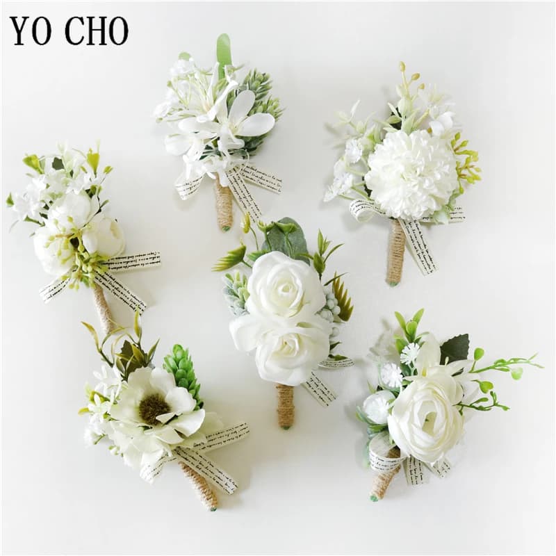Broches blanches pour hommes, costume de chemise, col, épingle à revers, accessoires de fête de mariage, Bracelet de demoiselle d'honneur, fleurs, Corsages, fleur