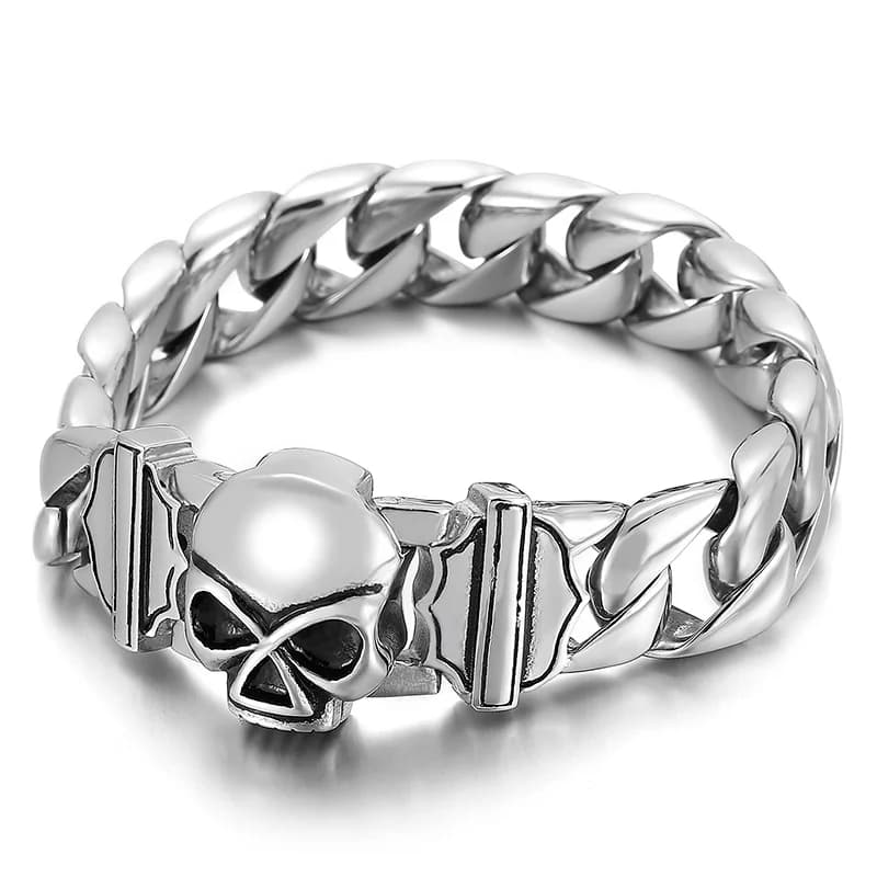 Fongten 22 cm crâne chaîne cubaine Bracelets pour hommes en acier inoxydable squelette gourmette hommes Bracelet gothique bijoux de noël