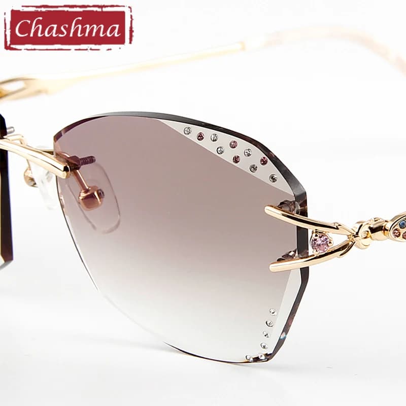 Chashma-Lunettes de soleil pour myopie, verres teintés de luxe, lunettes de lecture, coupe diamant, monture en titane sans monture pour femme