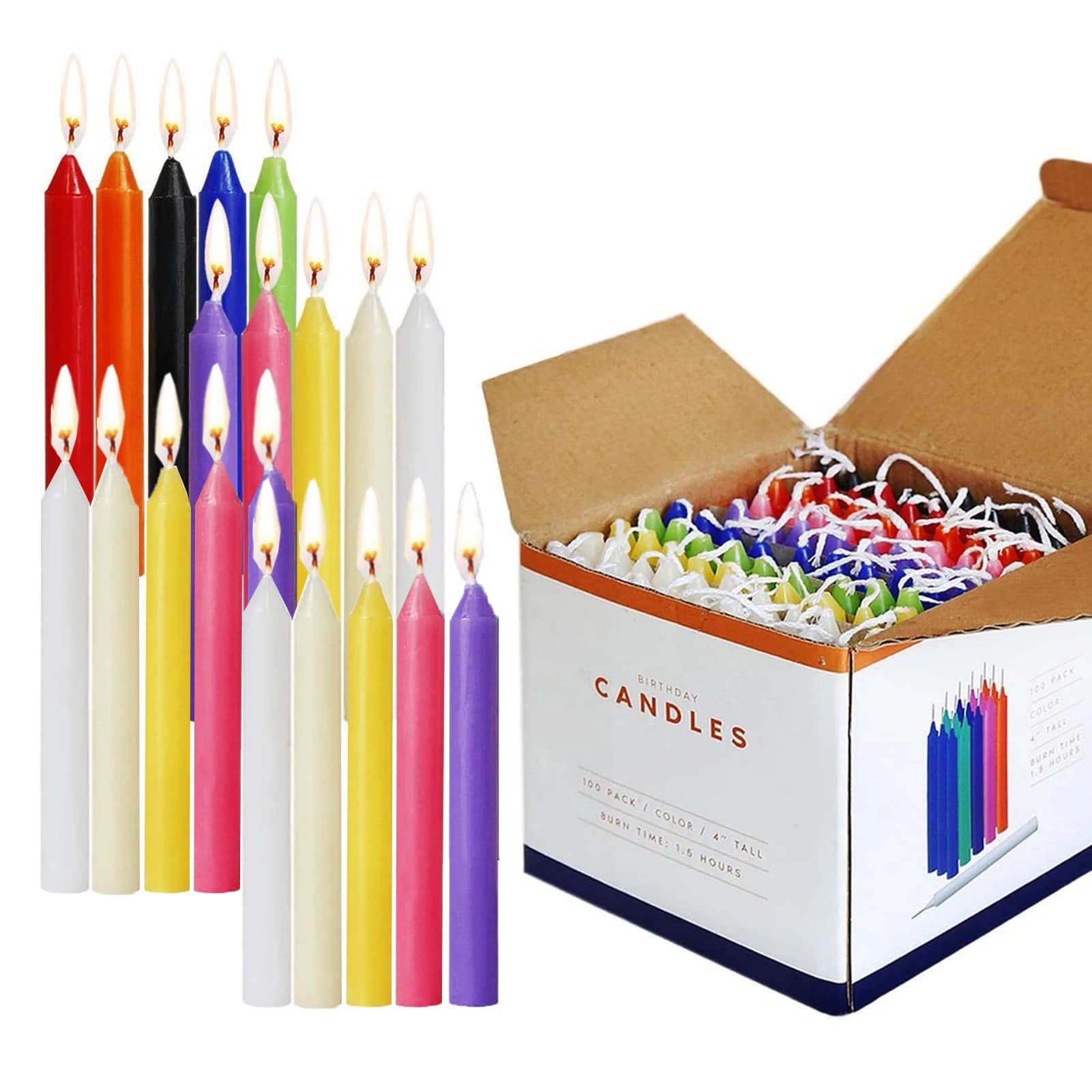Bougie Conique Non Parfumée, 10 Couleurs, Paraffine Sans struction ée, Décoration de ixd'Anniversaire, de Mariage, de Noël, de Prière, 100 Pièces
