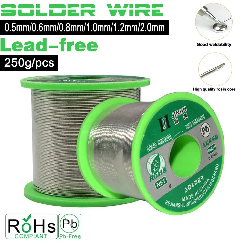 Fil à Souder Sn99.3 Cu0.7 Sans Plomb, Fils à Souder 18/Colophane pour Soudure Électrique RoHs, 250g, 0.5mm-2.0mm