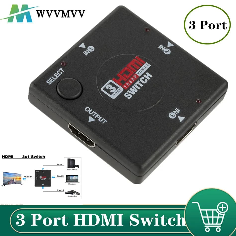 Commutateur HDMI 3 en 1 sortie commutateur HDMI 3 ports boîtier Hub commutateur automatique 3x1 1080p HD 3 en 1 sortie HDMI répartiteur HUB pour HDTV XBOX360 PS3