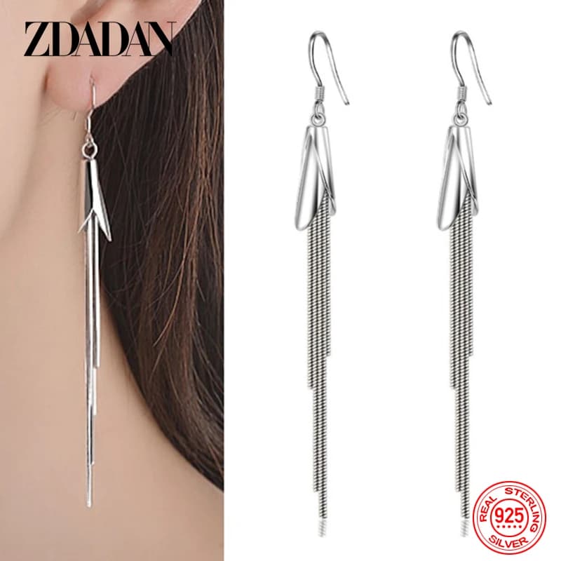 ZDADAN – boucles d'oreilles longues à pampilles en argent Sterling 925 pour femmes, bijoux de mariage, cadeaux