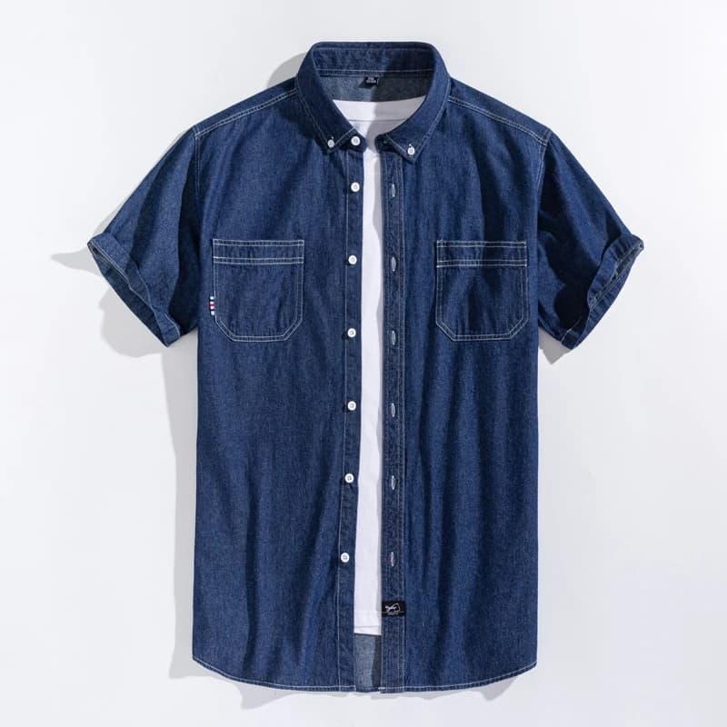 Chemises en Denim pour hommes, chemises à manches courtes, en coton, Slim, avec poches, de haute qualité, vêtements d'été