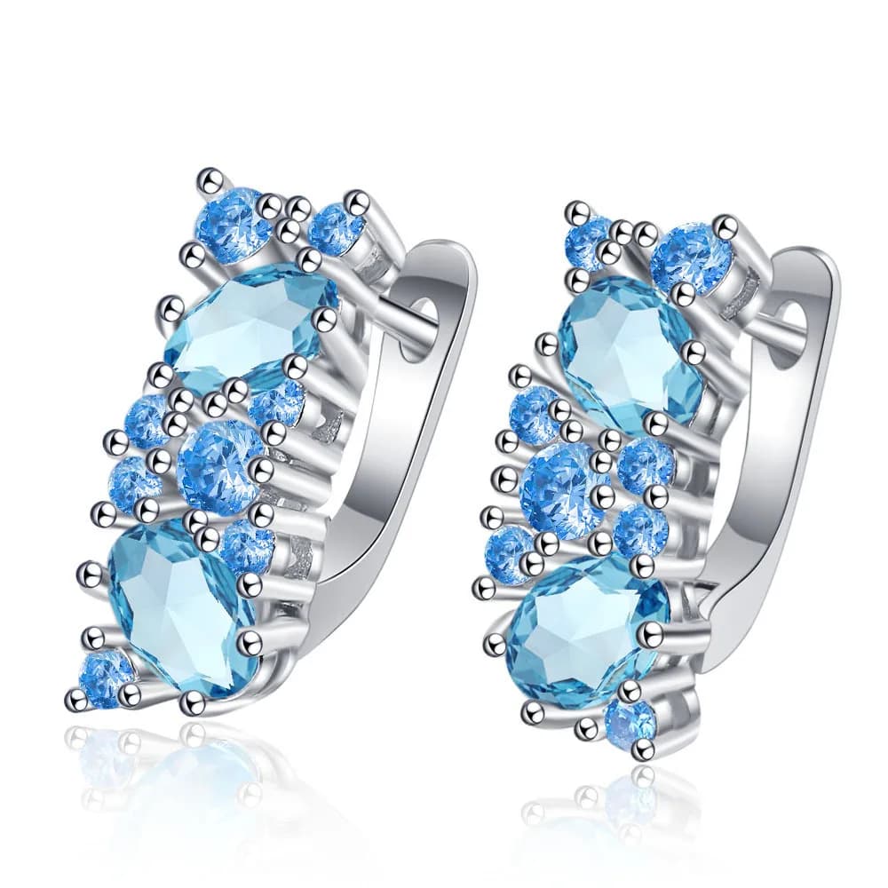 Boucles d'oreilles en argent Sterling 925, en Zirconium bleu, diamant, pour femmes, bijoux cadeau de mariage, nouvelle collection