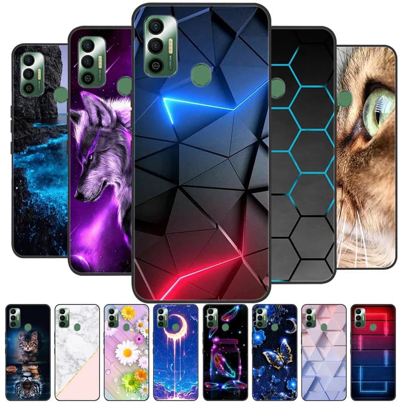 Coque arrière en TPU souple pour Tecno Spark 7, 6.5 pouces, motif loup, dessin animé, pour téléphone Spark 7T 7 2021