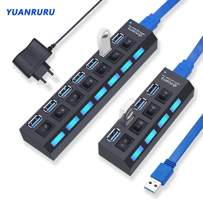 3.0 Hub USB répartiteur Multi USB USB Multi Hub USB 3 Hub utilisation adaptateur secteur 4/7 ports 2.0 Port USB avec interrupteur accessoires informatiques