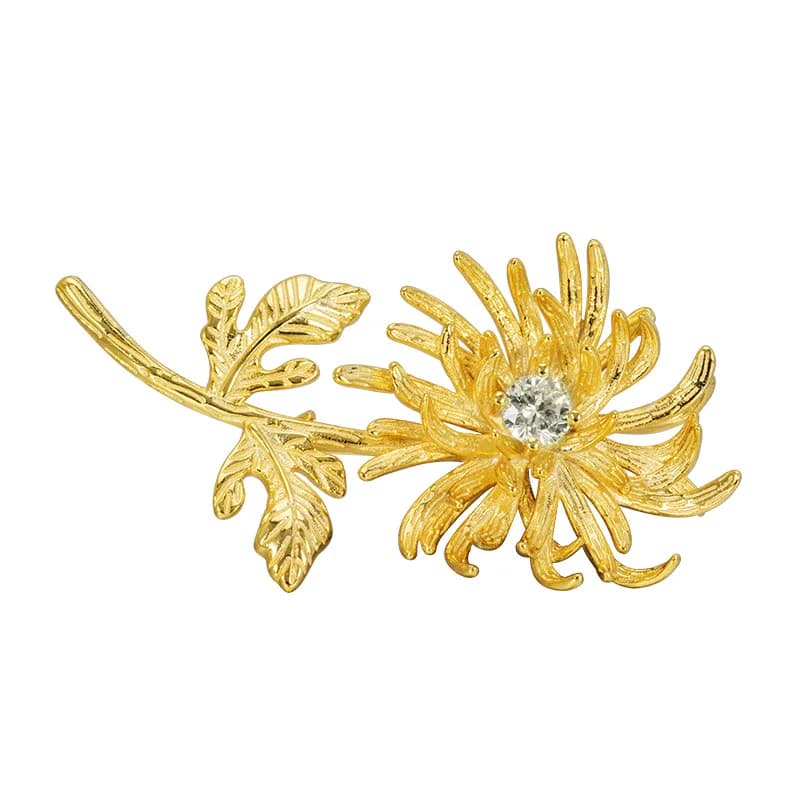 Broches chrysanthème couleur argent Sterling 925, accessoires de vêtements pour femmes, broche fleur, cadeau fin