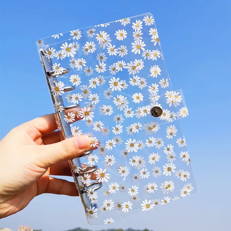 Carnet de notes A6 Little Daisy, classeur Transparent à 6 anneaux, dossier à feuilles mobiles, fournitures scolaires et de bureau Kawaii