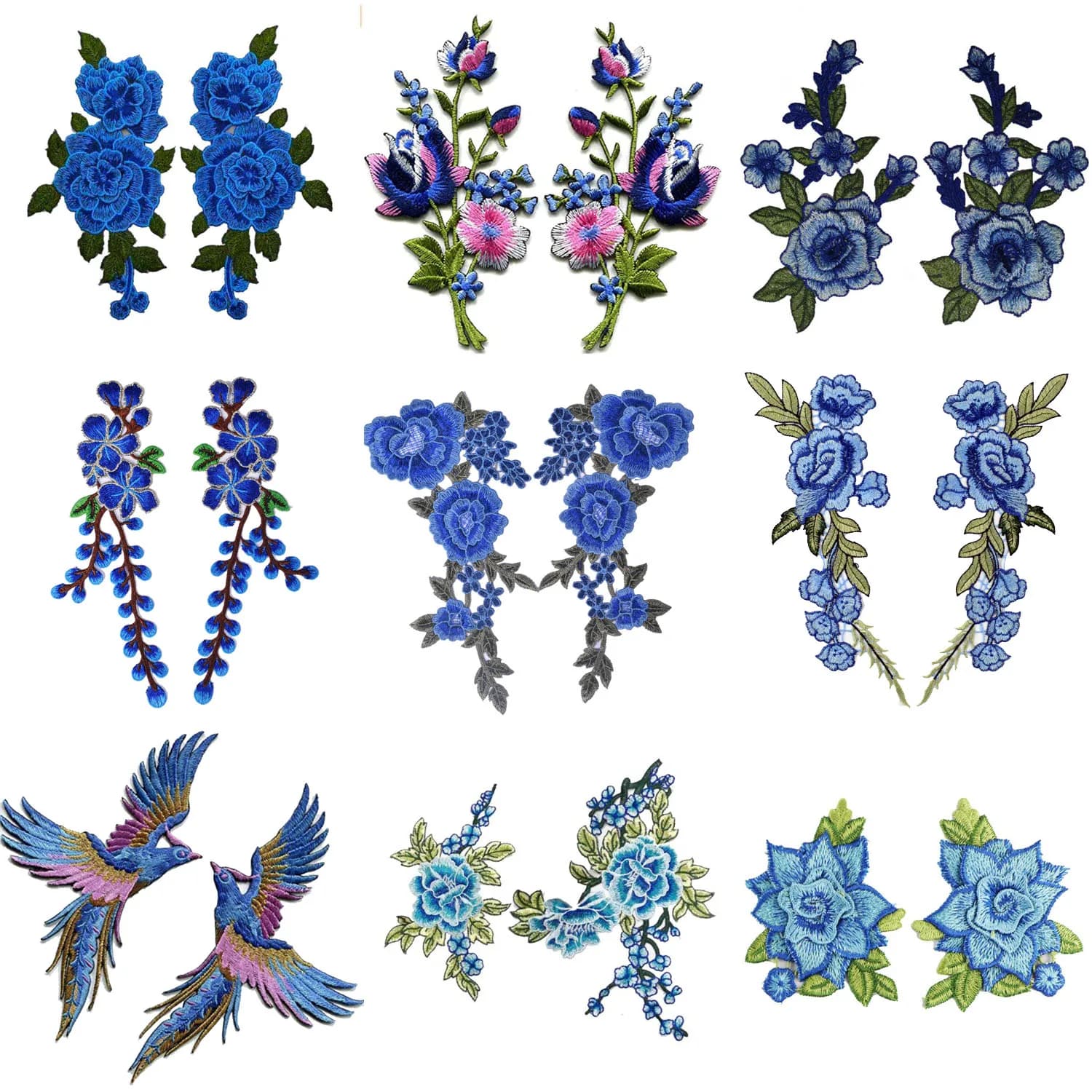 Applique en dentelle bleue, patch brodé en dentelle 3D à coudre sur les vêtements, autocollant floral en organza