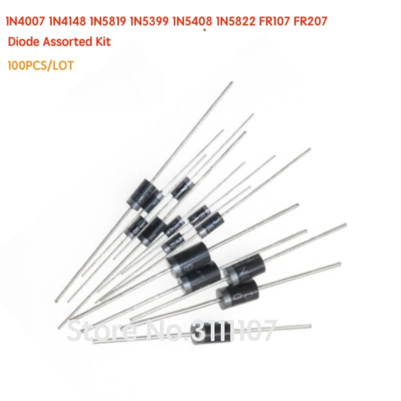 Kit de composants électroniques, avec diodes assorties, 8 valeurs = 100 pièces, 1N4007 1N4148 1N5819 1N5399 1N5408 1N5822 FR107 FR207