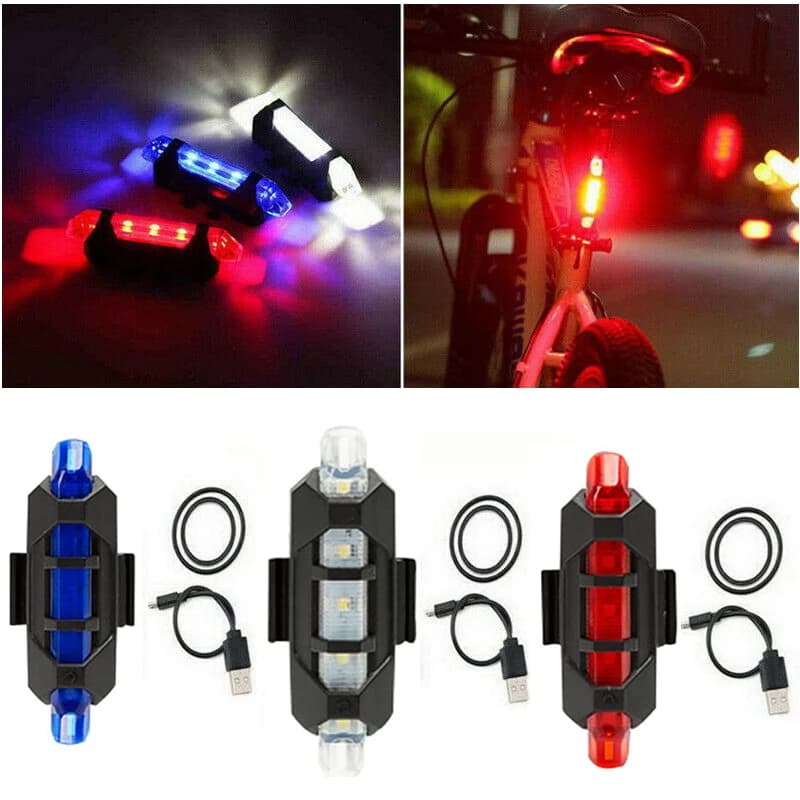 Feu de vélo Rechargeable USB 5LED, feux avant et arrière, voyant d'avertissement de sécurité pour cyclisme, lampe de poche étanche
