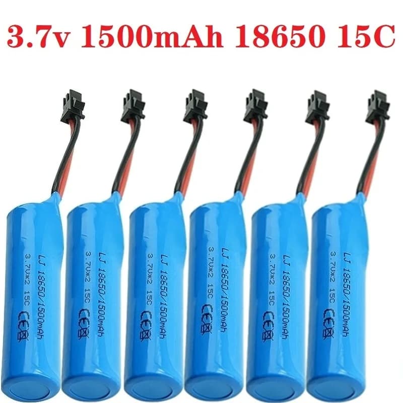 Batterie Li-ion 3.7V 1500mAh 15C 18650 pour voiture RC de cascade Q85 Q70, jouets de voiture RC, connecteur SM-2P, pièces de batterie pour bateau RC, voiture et pistolet à eau