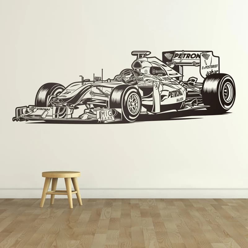 Grand autocollant mural de voiture de course Formu la 1, autocollant mural de Garage, salle de jeux pour enfants, championnat du monde, véhicule de jeu, autocollant mural de chambre à coucher