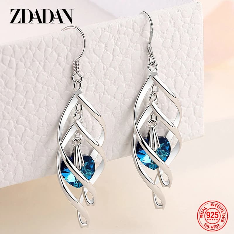 ZDADAN, nouvelle collection : longues boucles d'oreilles pendantes en argent sterling 925 et cristaux, pour femmes, idéales pour un mariage, une fête ou comme cadeau.