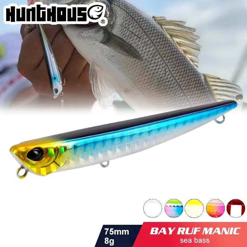 Leurre de pêche Hunthouse Bay RUF MANIC 75mm/8g, leurre de pêche en forme de crayon coulant, Stickbait, hameçon BKK, leurre dur pour la pêche au bar