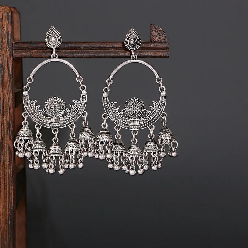 Grandes boucles d'oreilles turques sculptées ethniques Boho pour femmes, faites à la main, classique, document en or, vintage, clochette, pompon, bijoux gitans