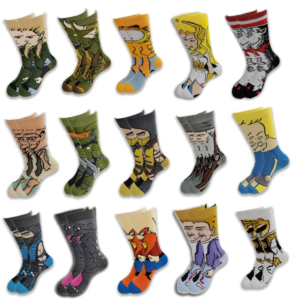 Chaussettes de skateboard à tube moyen pour hommes et femmes, style de rue, dessin animé et animation, tendance de la mode, automne et hiver