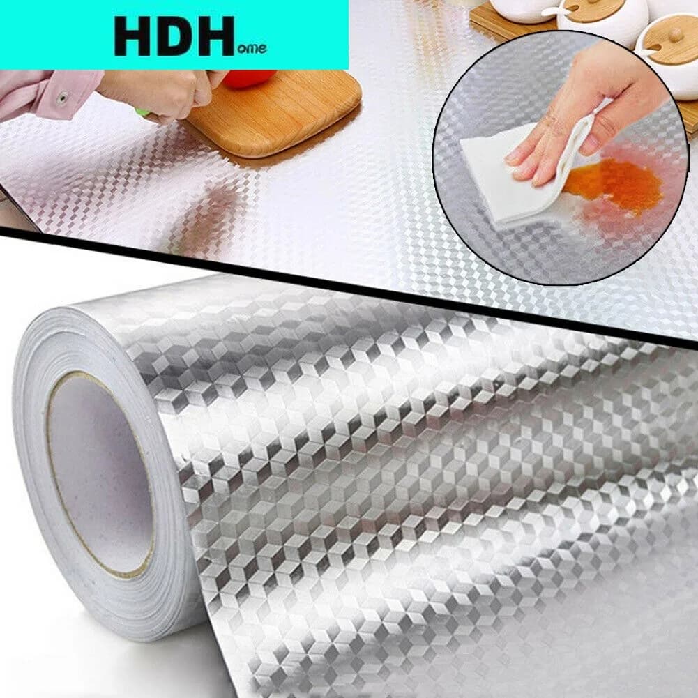 HDHome cuisine résistant à l'huile autocollants imperméables feuille d'aluminium cuisine cuisinière armoire auto-adhésif autocollant mural bricolage papier peint