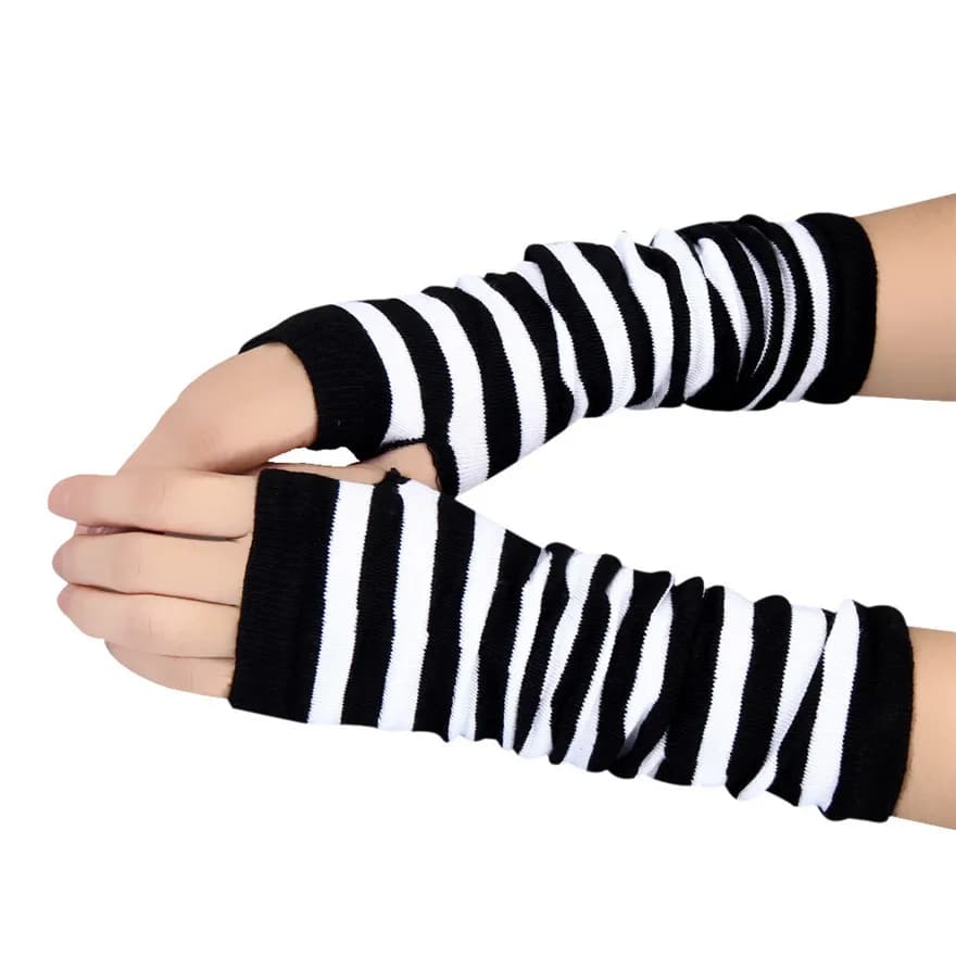 Chauffe-bras rayé à la mode, manches tricotées pour femmes, collégial, élastique, Punk Rock, noir et blanc, gants longs de Style coréen