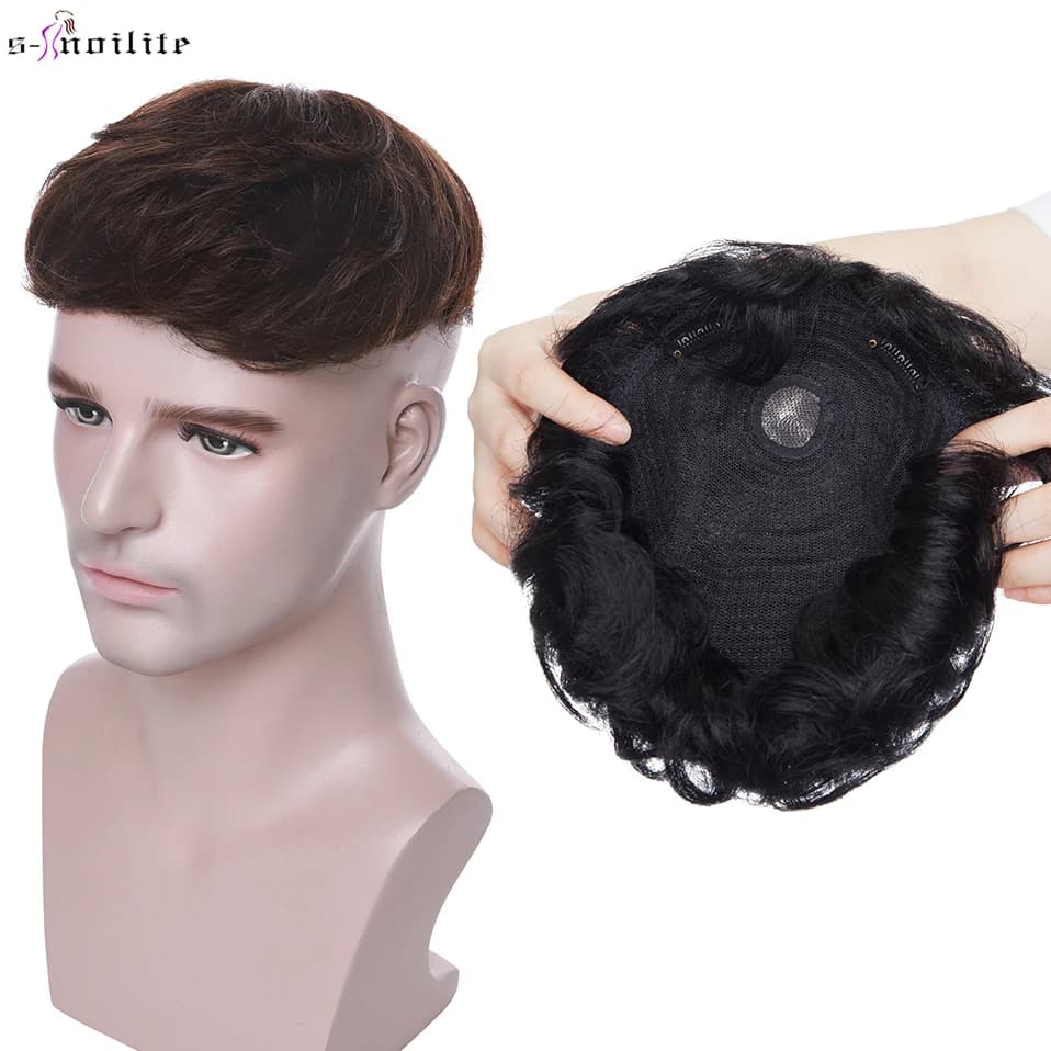 S-noilite 16x19cm 35g hommes postiche système de remplacement de cheveux humains Toppers postiche 4 pouces perruque de cheveux hommes Clip dans les extensions de cheveux
