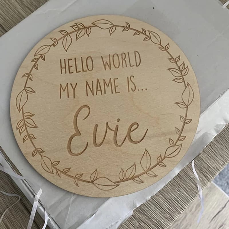 Plaque d'annonce de naissance personnalisée en bois, signe de révélation du nom de bébé, Hello World, Tacplex