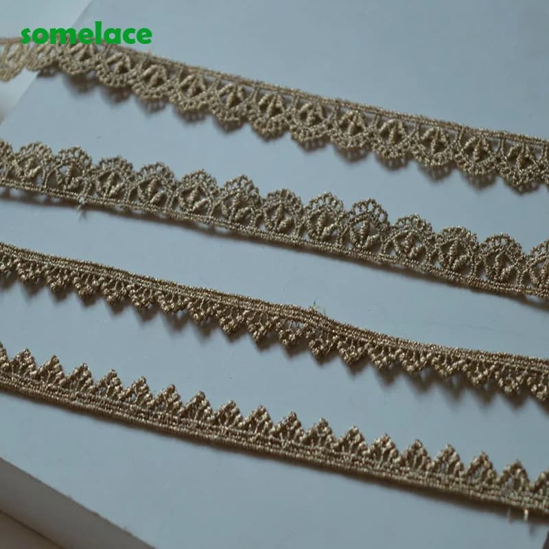 Robe de Mariée en Dentelle Fluorescente, Broderie de Ligne Dorée, Accessoires de Garniture, Fleur Ondulée, 5YDS/uno, 1.2cm ou 1.8cm de Large