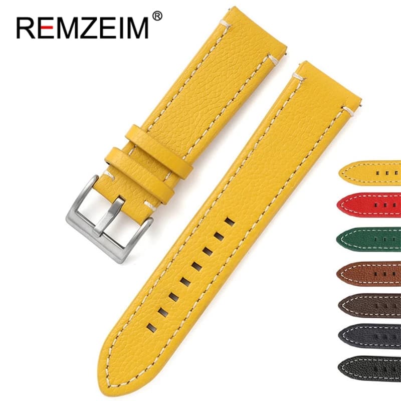 Bracelet de montre Double face en cuir pour hommes et femmes, 18mm 20mm 22mm 24mm, bracelet de montre à dégagement rapide, jaune rouge noir, accessoires de montre