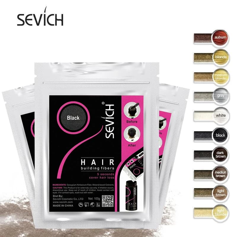 Sevich 100g recharge sacs Extension de cheveux Fiber couverture instantanée cheveux 10 couleurs kératine cheveux construction Fiber poudre livraison directe