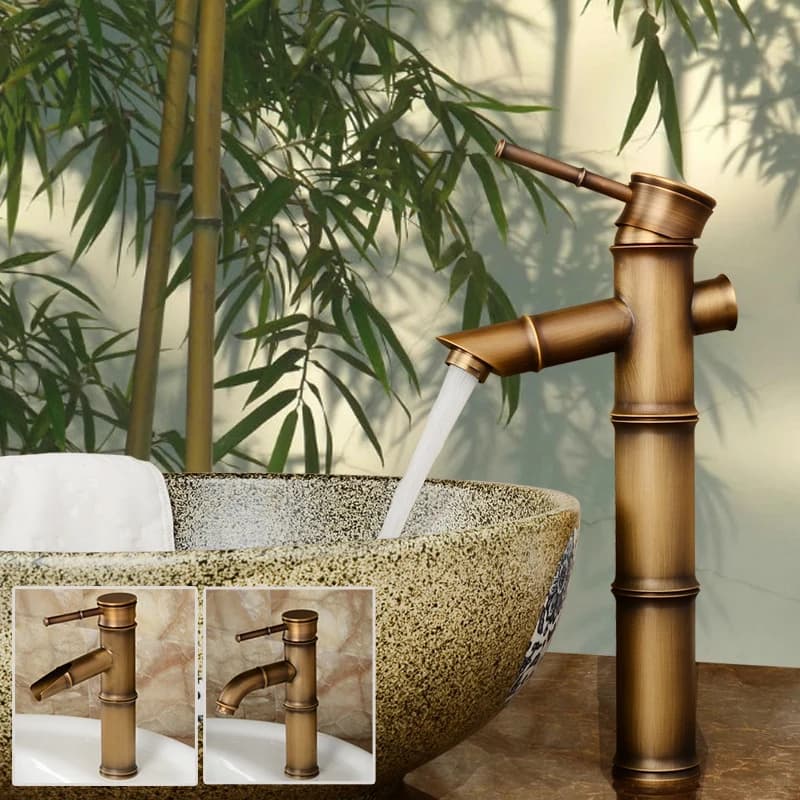 Robinet de lavabo en laiton Antique en forme de bambou finition Bronze, robinet d'évier à poignée unique robinet mitigeur d'eau chaude et froide