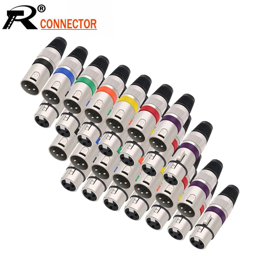 Connecteur de câble XLR 3 broches mâle/femelle, 3 pôles, pour microphone, 7 couleurs