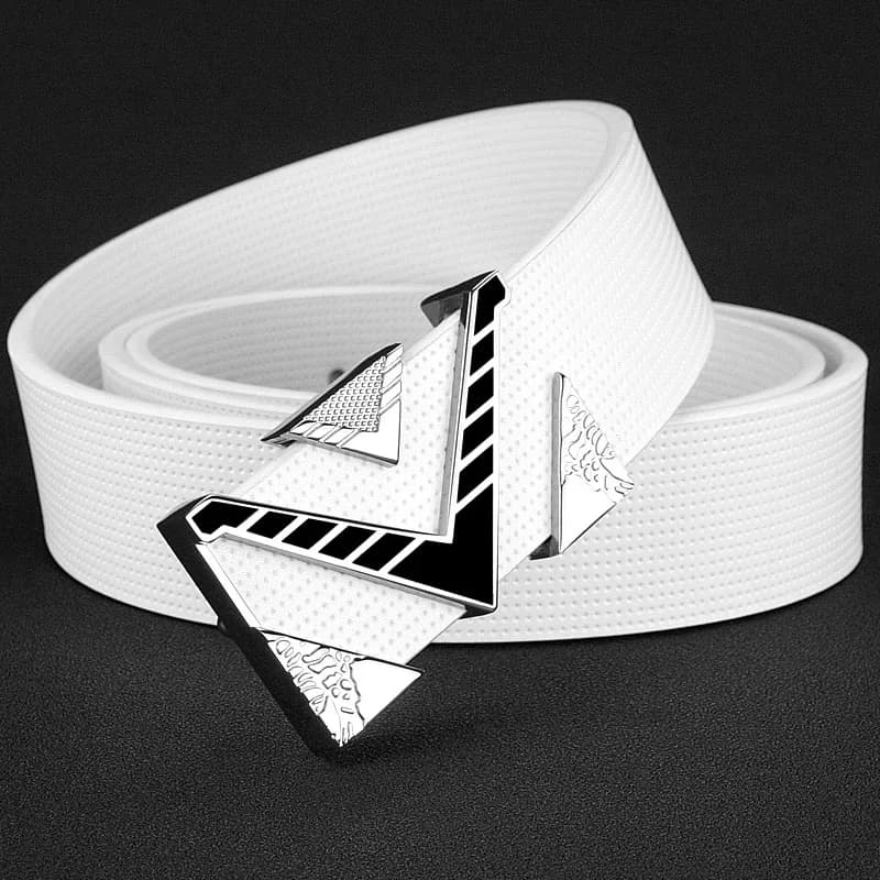 V lettre boucle boucle dorée ceinture hommes mode personnalité boucle luxe sangle en cuir véritable blanc haute qualité ceinture homme