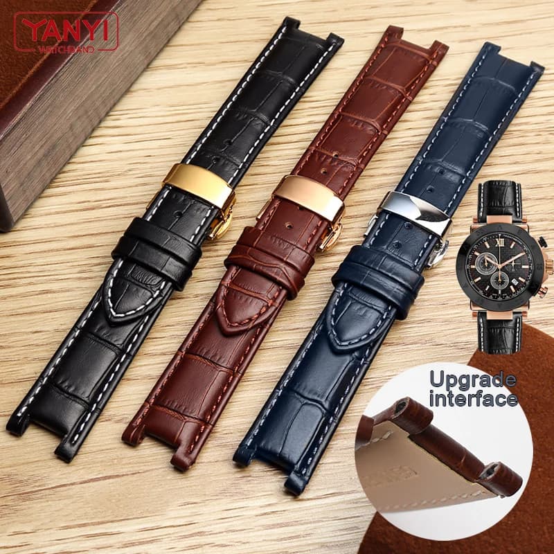 Bracelet en cuir véritable de vachette pleine fleur pour montre GC 22*13mm 20*11mm, bracelet de montre à rainures, bracelet de montre senior, bracelet de montre à vis