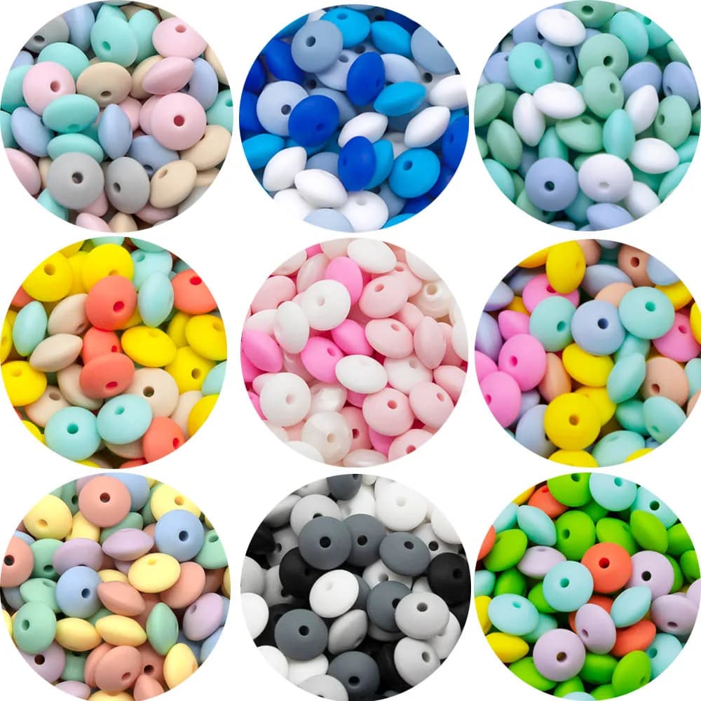 Cute-idea-20 pièces perles de lentilles en Silicone pour bébé 12MM perles boulier DIY sucette chaîne jouets bébé anneau de dentition produits pour bébé sans BPA