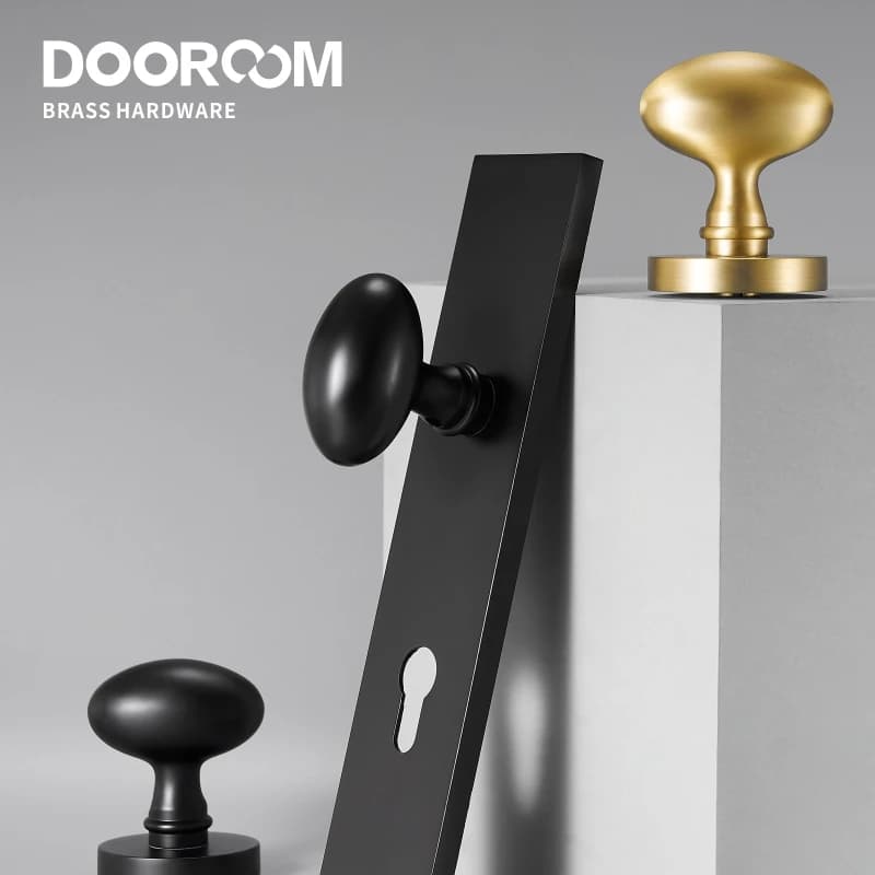 Dooroom-Ensemble de serrures de porte en laiton, bouton en forme d'oeuf, plaque longue, intérieur de chambre à coucher, HODouble, levier de porte en bois, moderne, DUNIFoy