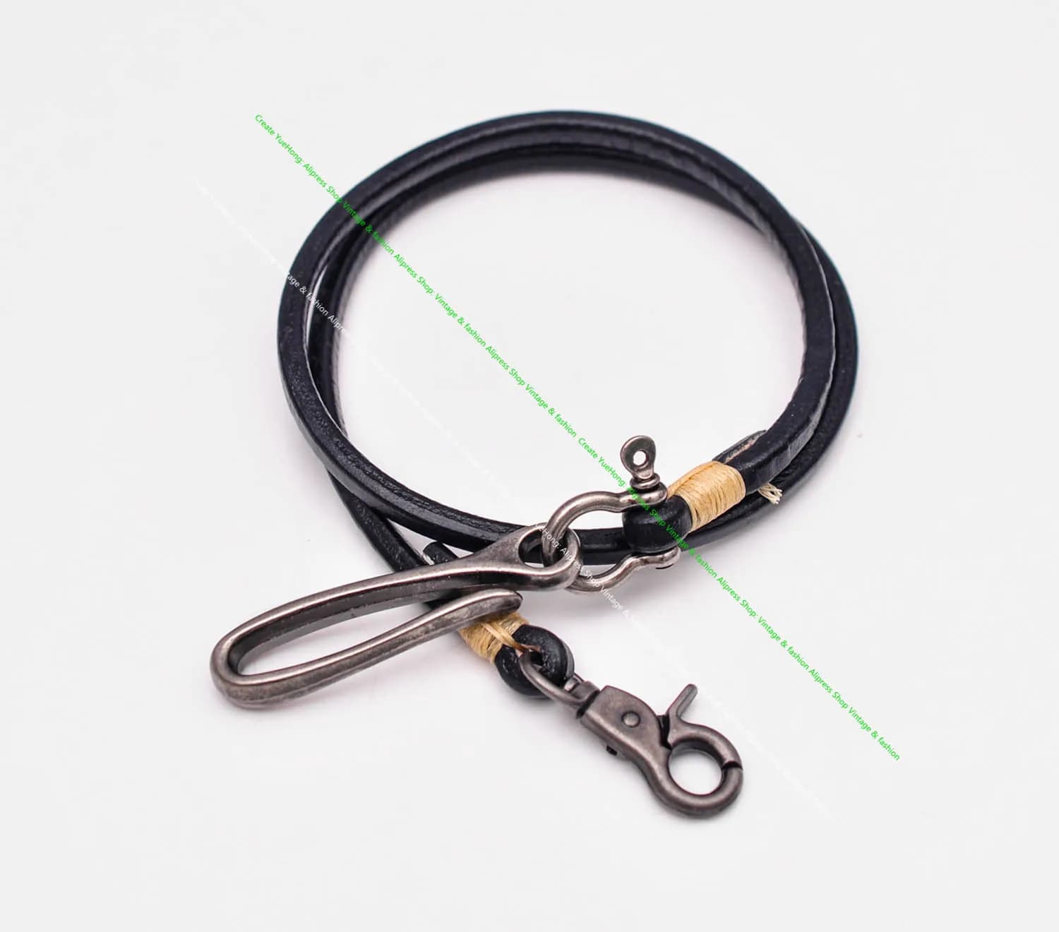 Porte-clés Long en cuir de vache végétal noir épais, fait à la main, pour motard, camionneur, chaîne de portefeuille en Jean avec fermoir à crochet, 15-30 pouces