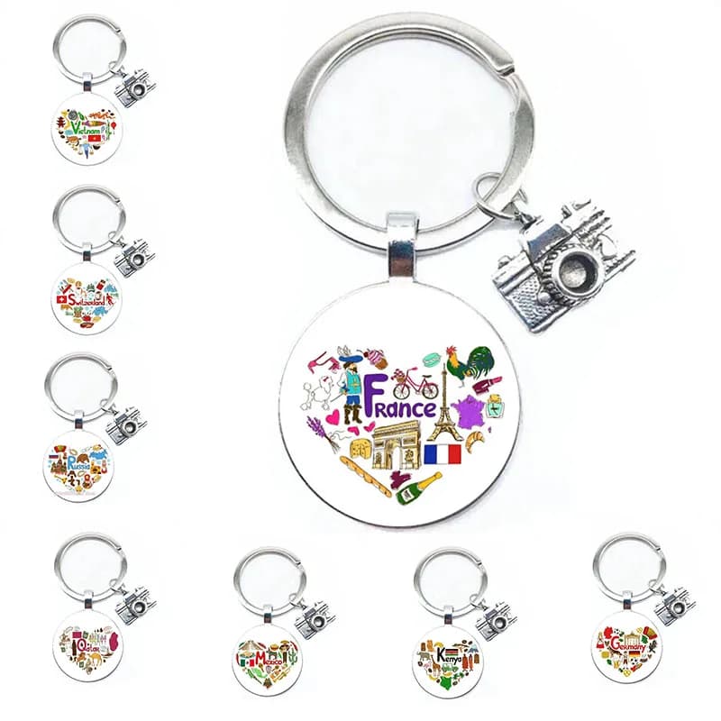 Nouveauté multi-éthique Style porte-clés américain italie finlandais impressionniste Art motif verre rond mode porte-clés cadeau créatif