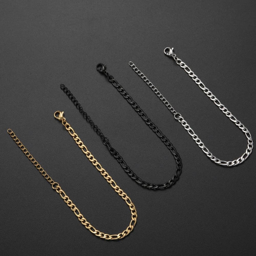 Bracelet chaîne noire dorée en acier inoxydable, largeur 4MM, pour hommes et femmes, cadeau à la mode, bijoux longueur 16 + 5CM, prix bas