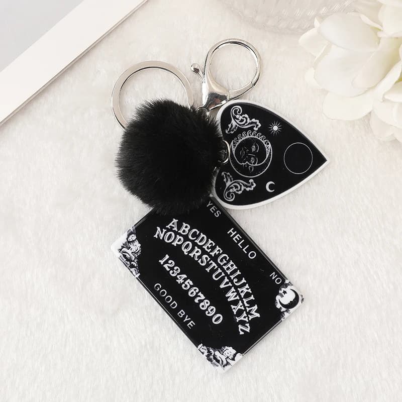 Porte-clés Ouija Communautés chette pour femme, porte-clés miroir de voiture, pompon acrylique, planche punk, breloques artisanales, bijoux pour sac à main, 1PC
