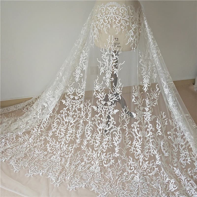 Tissu en dentelle ivoire avec paillettes, robe de mariée, robe de mariée, nouveauté, de haute qualité, vente au mètre, 2024